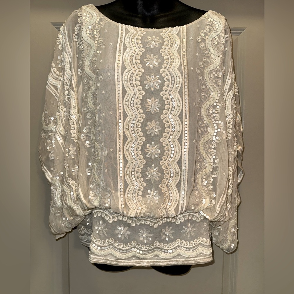 BEYOND VINTAGE Ivory Silk Shirt size L